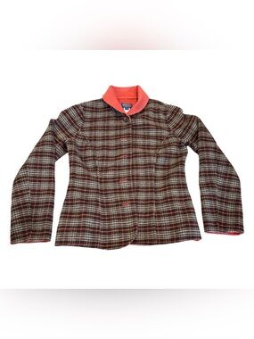Pendleton Plaid Wool Jacket Small coral lines Black Tailored Button Front
